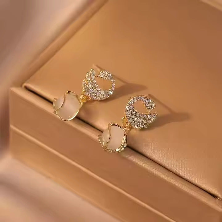 Boucles d'oreilles pendantes cygne en cristal, style cosy