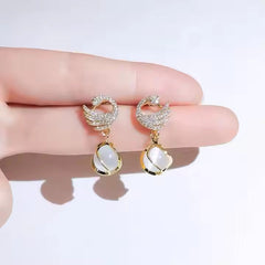 Boucles d'oreilles pendantes cygne en cristal, style cosy