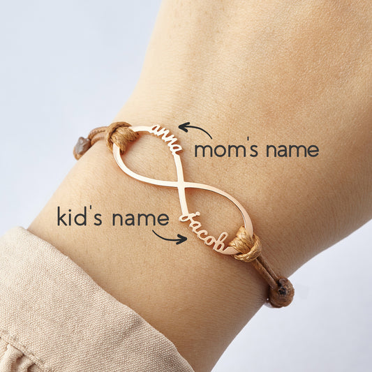 Bracelet pour maman avec les prénoms des enfants, bracelet infini avec prénoms, bijou pour maman